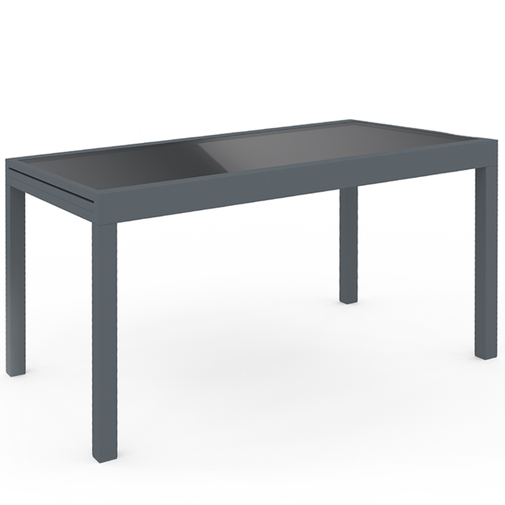 Salon de jardin MADRID table extensible plateau gris 135-270 CM et 12 chaises empilables gris anthracite