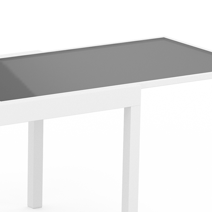 Salon de jardin MADRID table extensible plateau gris 135-270 CM et 12 chaises empilables structure blanche