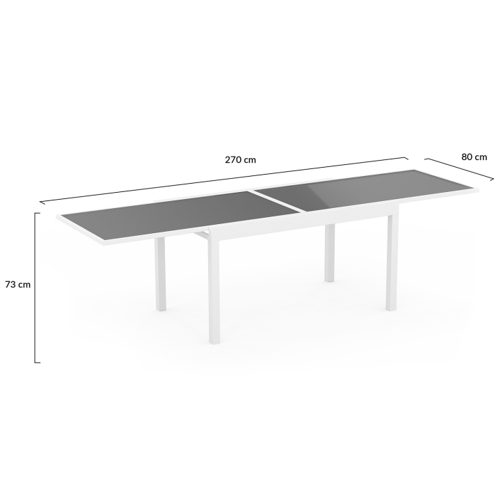 Salon de jardin MADRID table extensible plateau gris 135-270 CM et 12 chaises empilables structure blanche