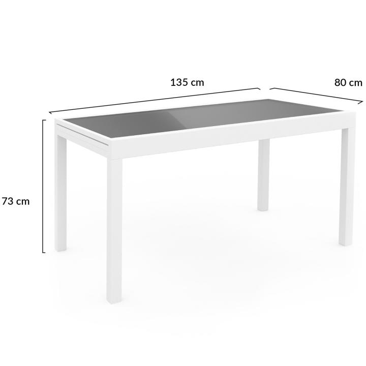 Salon de jardin MADRID table extensible plateau gris 135-270 CM et 12 chaises empilables structure blanche