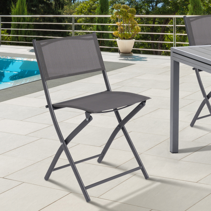 Lot de 6 chaises de jardin pliantes BASTIA métal et textilène gris anthracite