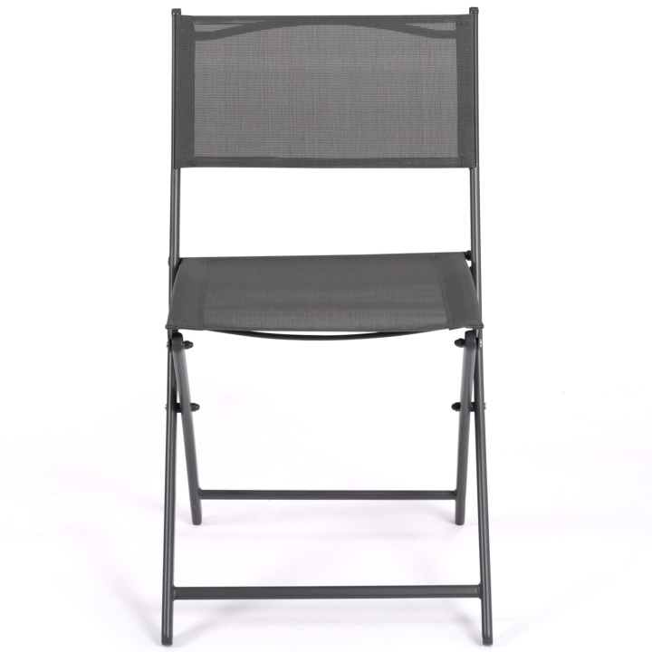 Lot de 6 chaises de jardin pliantes BASTIA métal et textilène gris anthracite