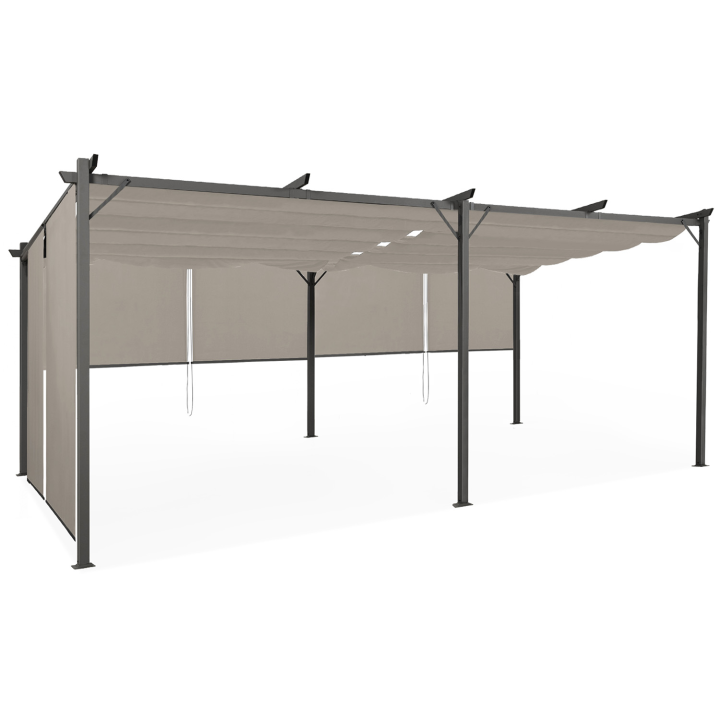 Pérgola techo retráctil 3x6 m con 6 persianas color topo | ID Market