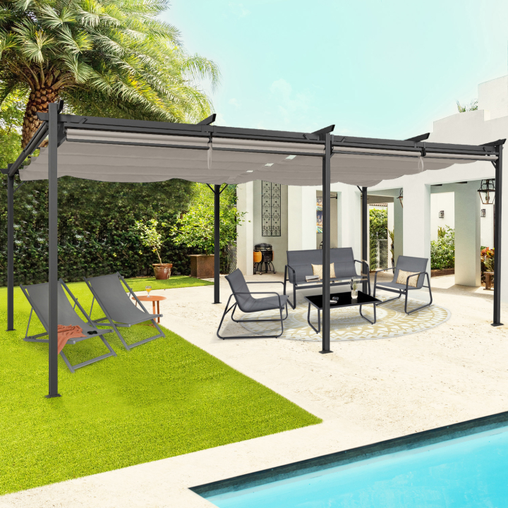 Pergola édition spéciale toit rétractable 3x6 M et 6 stores taupe