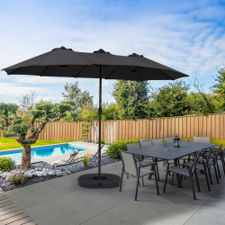 Parasol double FIGARI gris 450x260 cm avec housse et 4 dalles