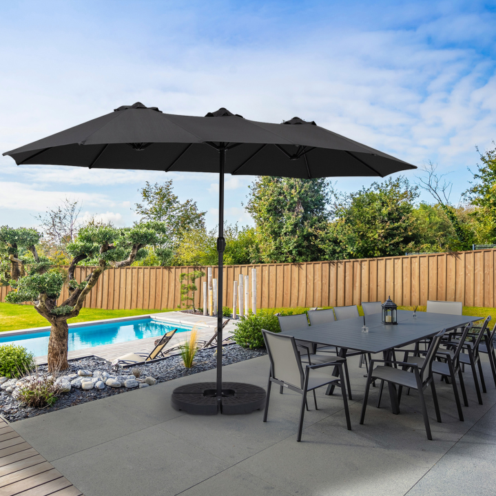 Parasol double FIGARI gris 450x260 cm avec housse et 4 dalles