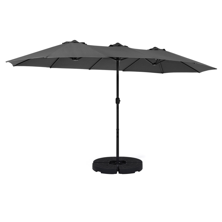 Parasol double FIGARI gris 450x260 cm avec housse et 4 dalles