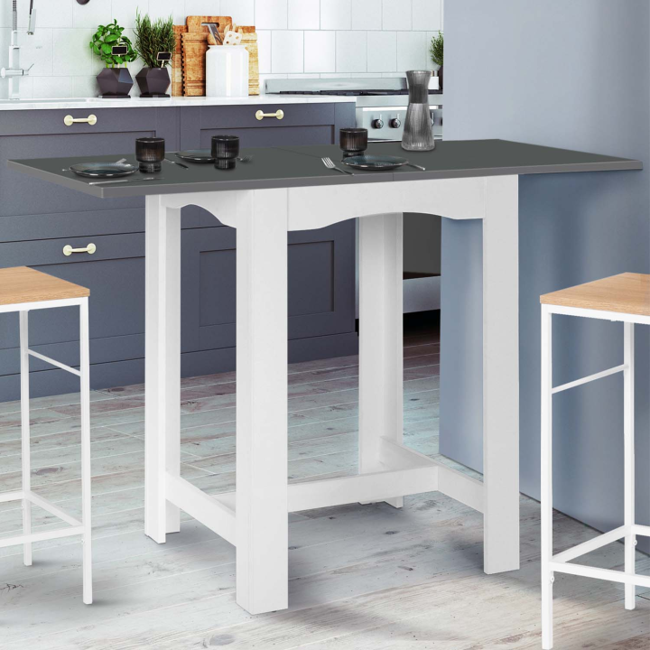 Table haute de bar extensible DONA 2 à 4 personnes blanche plateau gris 65-130 cm