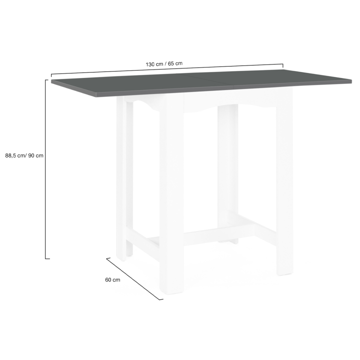 DONA mesa de bar extensible 2 a 4 personas tablero blanco gris 65-130 cm