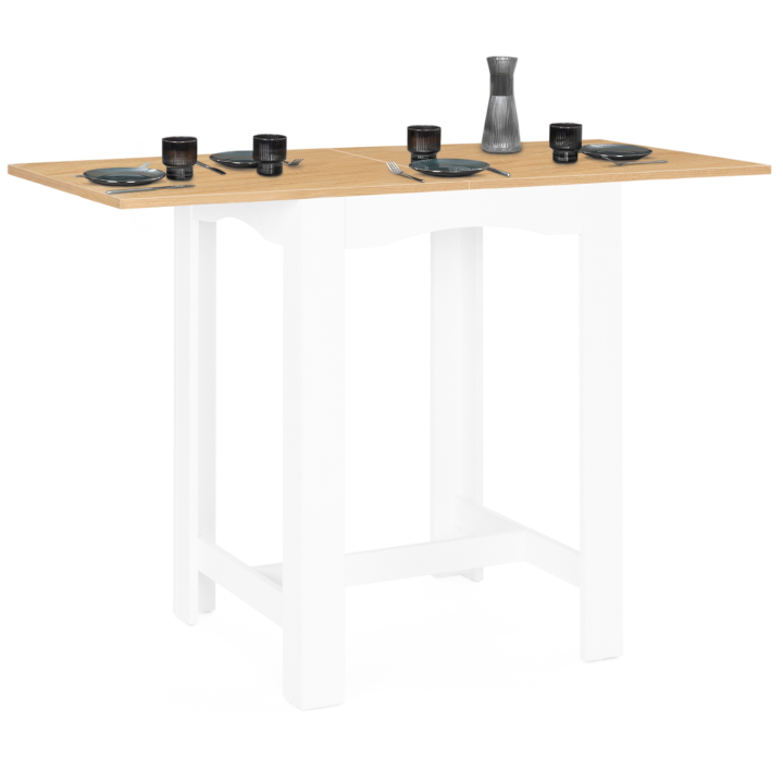 Mesa de bar extensible DONA, 2 a 4 personas, blanca, tablero efecto haya 65-130 cm