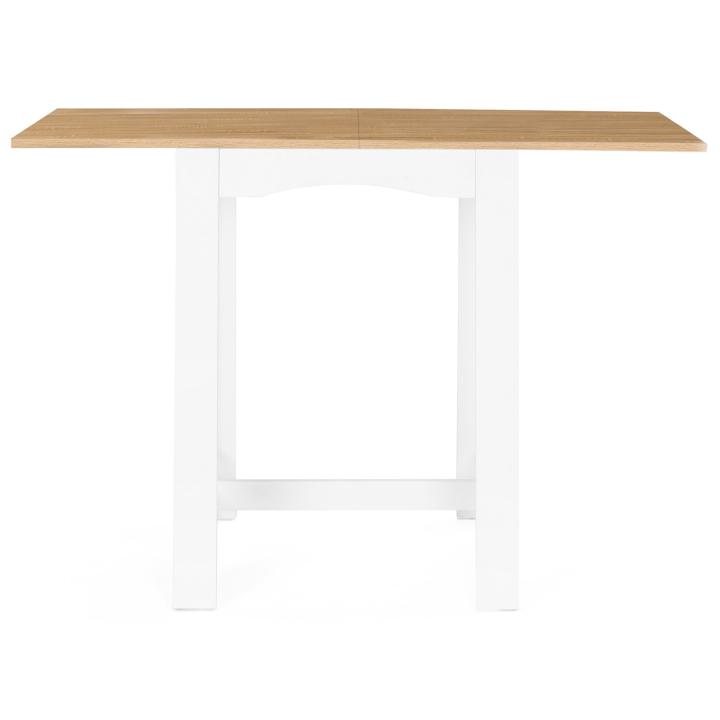 Mesa de bar extensible DONA, 2 a 4 personas, blanca, tablero efecto haya 65-130 cm