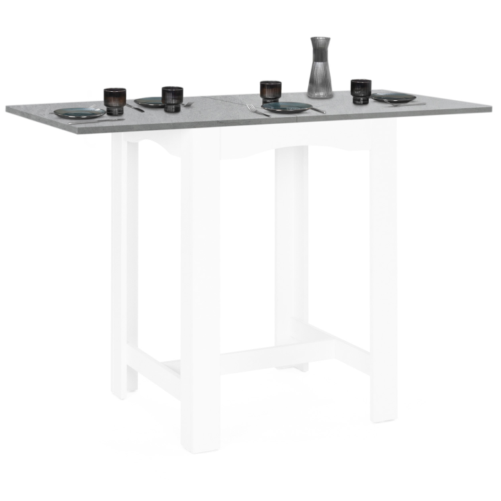 DONA Mesa de bar extensible blanca para 2 ó 4 personas con tablero de aspecto hormigón 65-130 cm