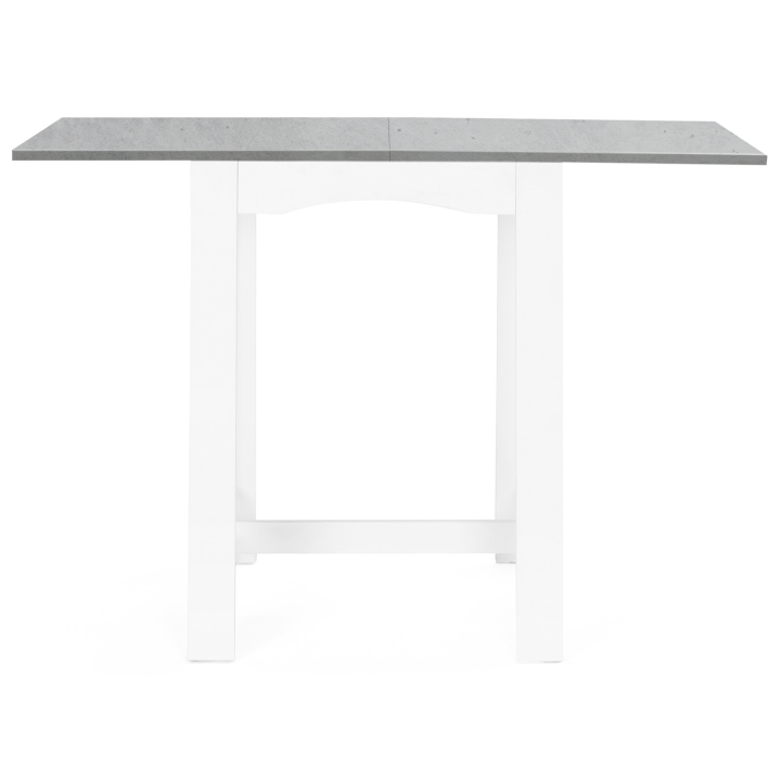 DONA Mesa de bar extensible blanca para 2 ó 4 personas con tablero de aspecto hormigón 65-130 cm