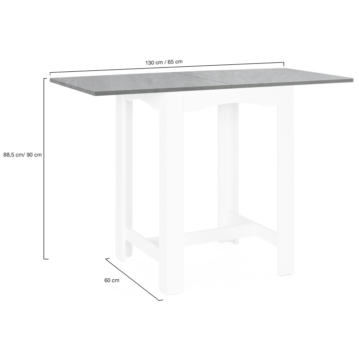 DONA Mesa de bar extensible blanca para 2 ó 4 personas con tablero de aspecto hormigón 65-130 cm