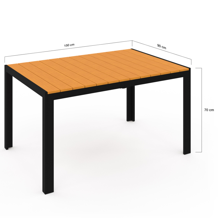 Conjunto de muebles de jardín de madera y negro con mesa de 150 cm y 6 sillas - POLY | ID Market