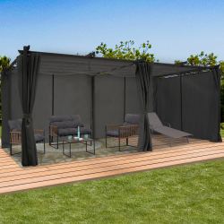 Pergola édition limitée toit rétractable 3x6M et 4 rideaux gris anthracite