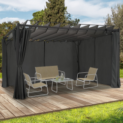 Pergola LUXE lames orientables CEFALU 3x4 M et 4 rideaux gris anthracite