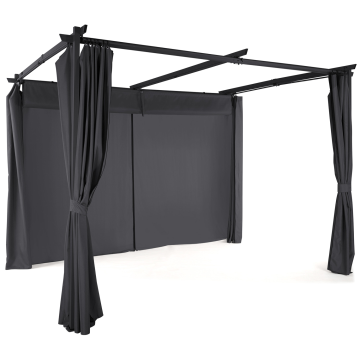 Pergola édition limitée toit rétractable 3x3M et 4 rideaux gris anthracite