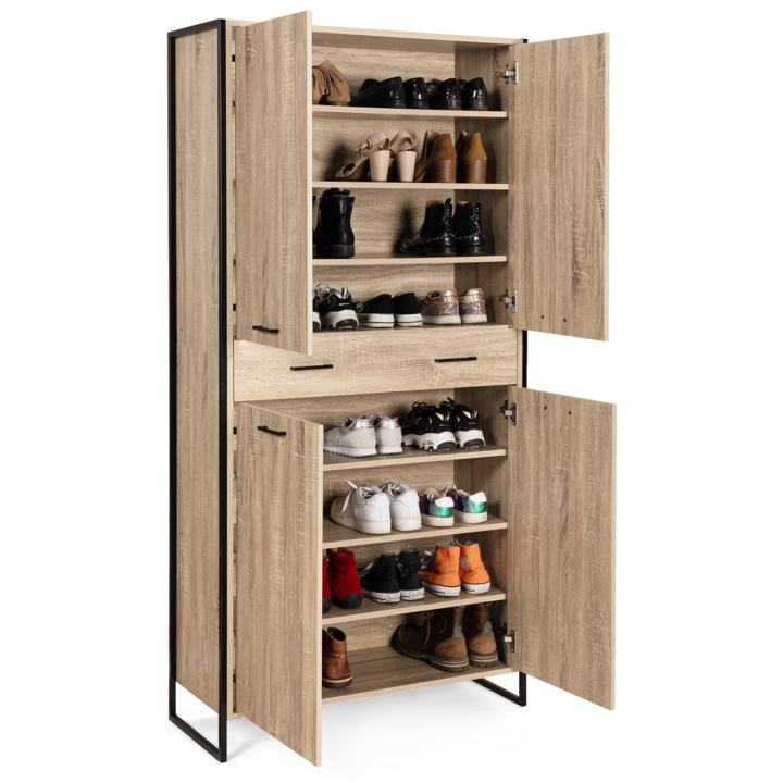 Armoire à chaussures LUIS 4 portes 1 tiroir design industriel H. 180 cm