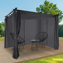 Pergola édition limitée toit rétractable 3x3M et 4 rideaux gris anthracite