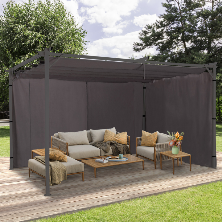 Lot de 2 rideaux de pergola panneaux muraux avec fermeture éclair 3x4M