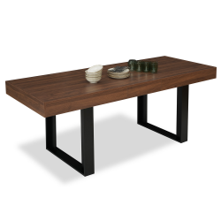 Table à manger extensible rectangle OREGON avec rangement 6-10 personnes façon noyer et noir 160-200 cm