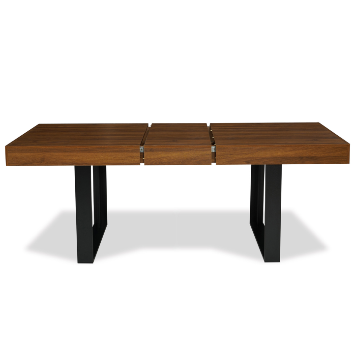 Table à manger extensible rectangle OREGON avec rangement 6-10 personnes façon noyer et noir 160-200 cm