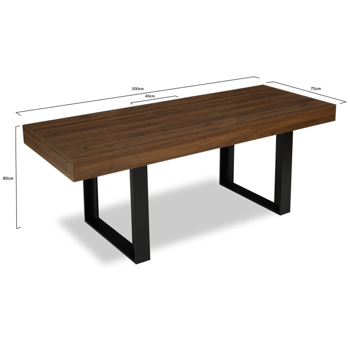 Table à manger extensible rectangle OREGON avec rangement 6-10 personnes façon noyer et noir 160-200 cm