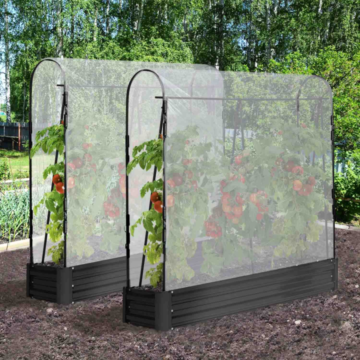 Duo serres à tomates en métal modulables spéciales croissance kit complet bâche + support