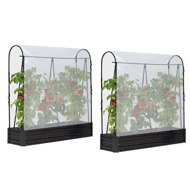 Duo serres à tomates en métal modulables spéciales croissance kit complet bâche + support