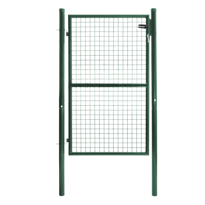 Portillon de jardin 105 x 150 cm en acier vert avec serrure et poignée