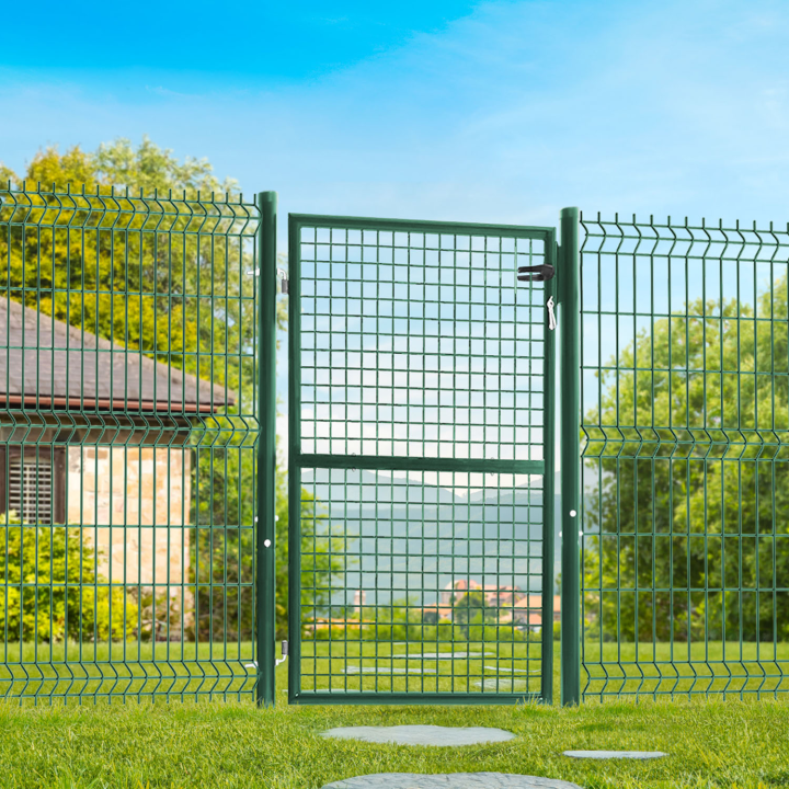 Portillon de jardin 105 x 125 cm en acier vert avec serrure et poignée