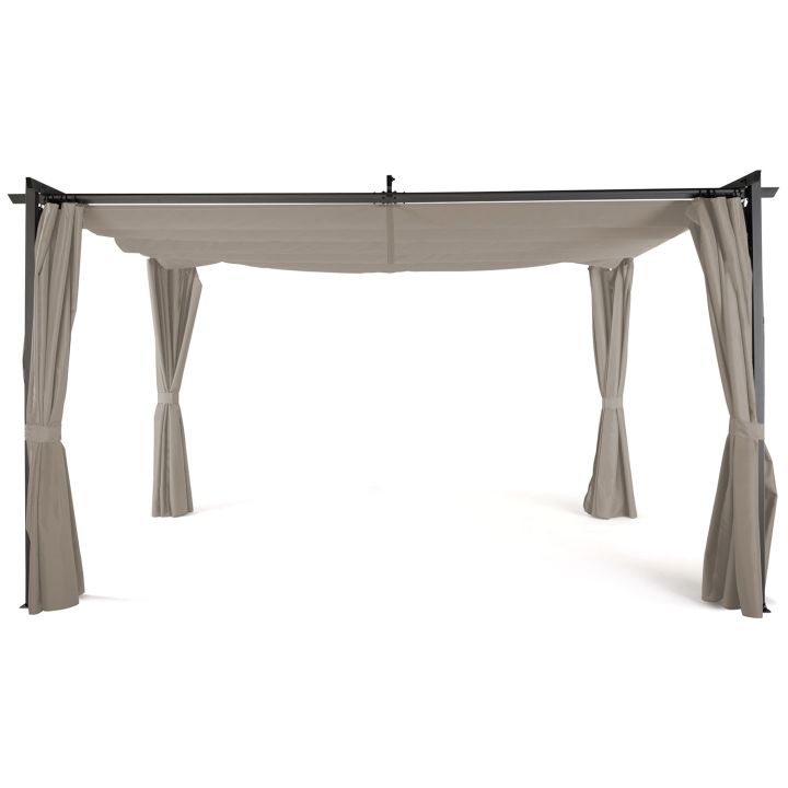 Pergola édition limitée toit rétractable 3x4M et 4 rideaux taupe