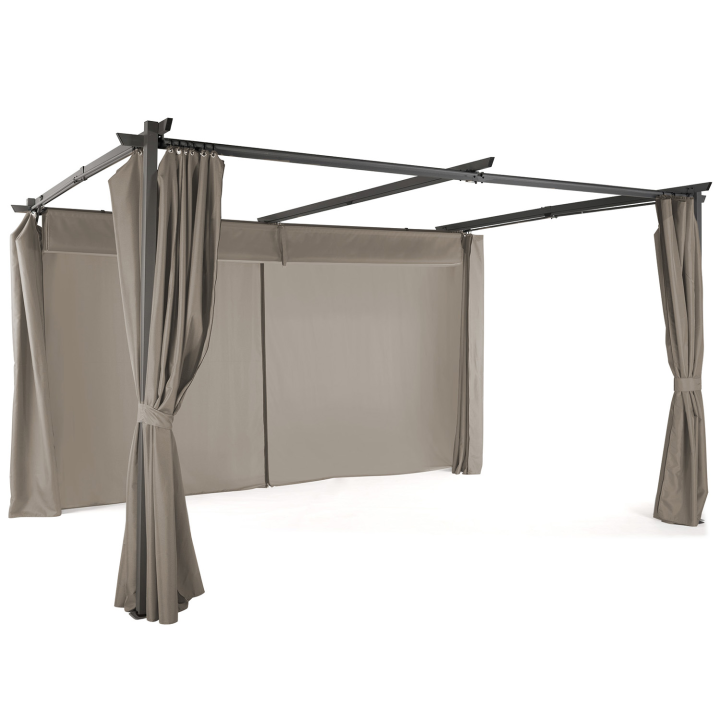 Pergola édition limitée toit rétractable 3x4M et 4 rideaux taupe