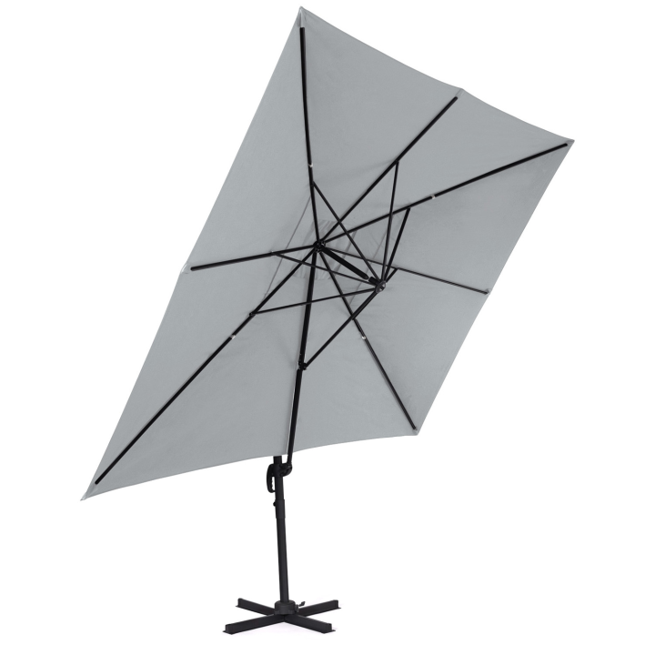 Parasol déporté inclinable rotatif 360 CALVI gris clair 3x4 M avec housse