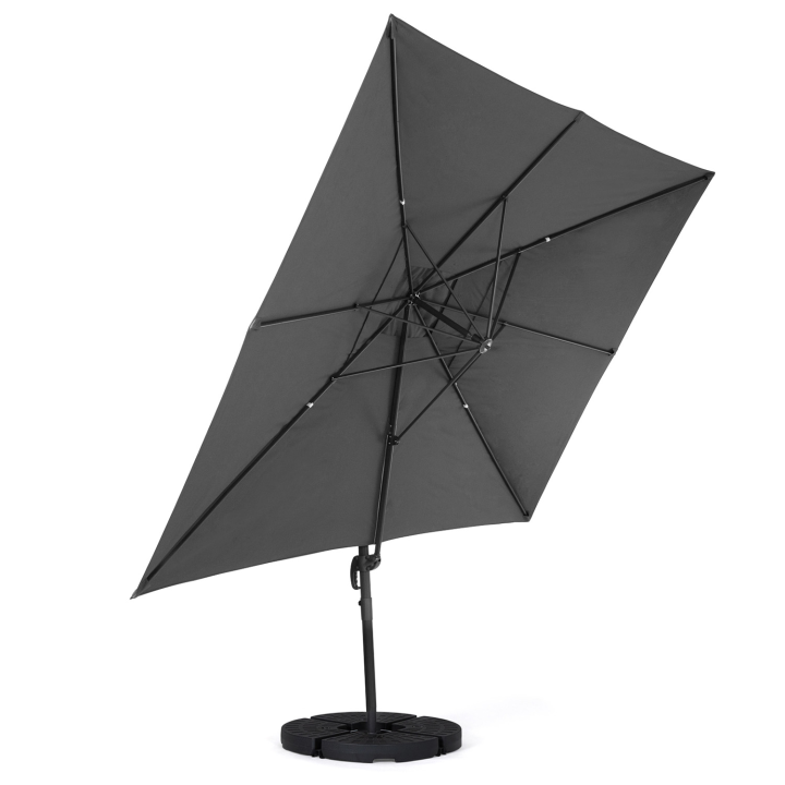 Parasol déporté inclinable rotatif 360 CALVI gris 3x3 M avec 4 dalles et housse