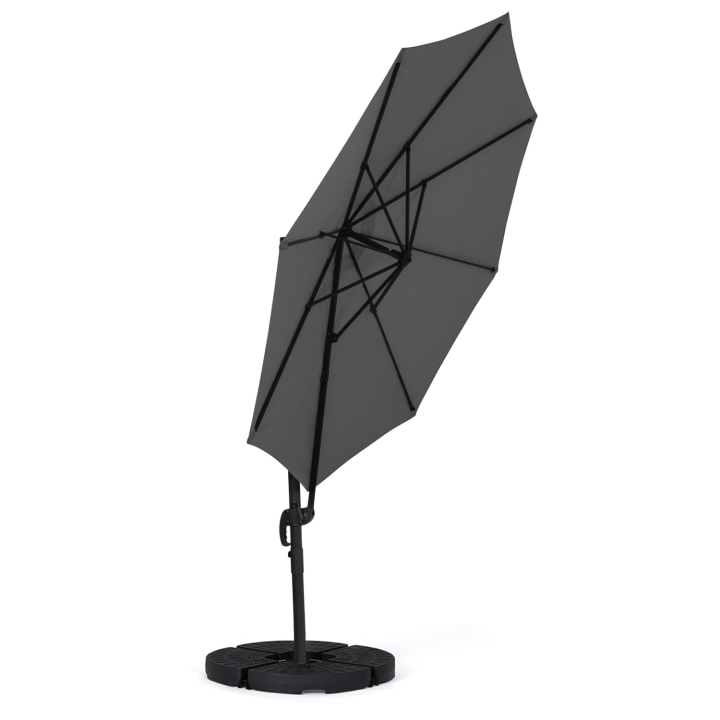 Parasol déporté inclinable rotatif 360 CALVI gris D.3M avec 4 dalles et housse