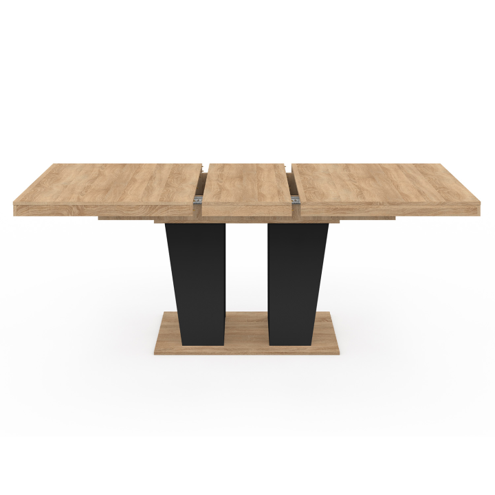 Table à manger extensible rectangle ELIAD 6-10 personnes bois et noir 160-200 cm