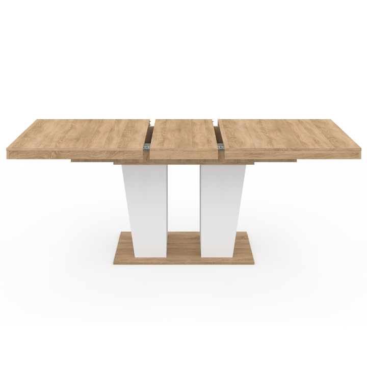 Table à manger extensible rectangle ELIAD 6-10 personnes bois et blanc 160-200 cm