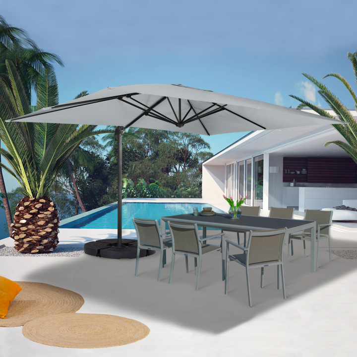 Parasol giratorio 3x4 m 360 gris claro con 4 paneles - CALVI | ID Market