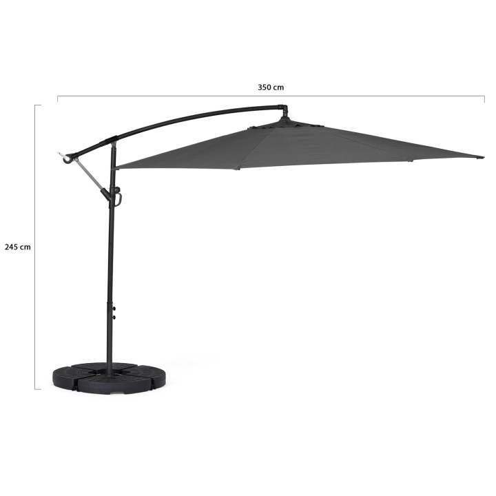 Parasol déporté rotatif 360 AJACCIO gris D.3,5M avec 4 dalles et housse