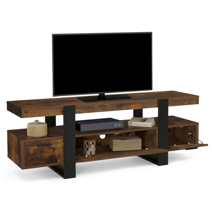 Meuble TV 140 cm PHOENIX avec tiroirs bois effet vieilli et noir