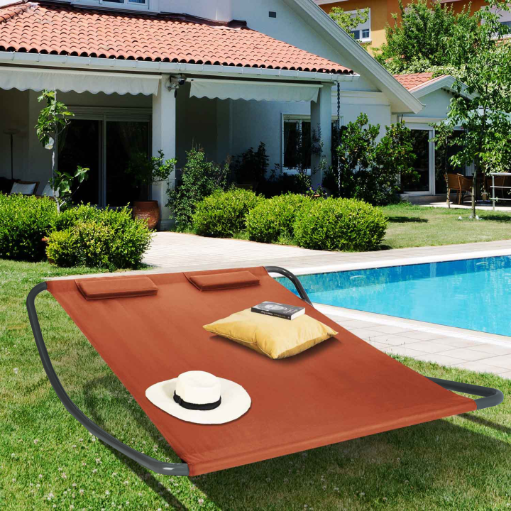 Lit bain de soleil 180 CM avec toile terracotta et structure gris foncé