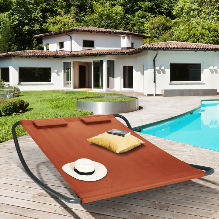 Lit bain de soleil 180 CM avec toile terracotta et structure gris foncé