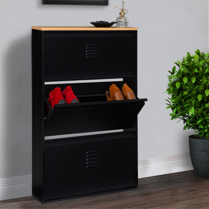 Mueble zapatero de metal negro de 3 puertas - ESTER | ID Market