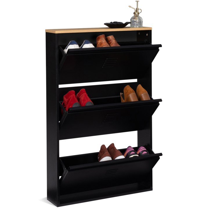 Mueble zapatero de metal negro de 3 puertas - ESTER | ID Market