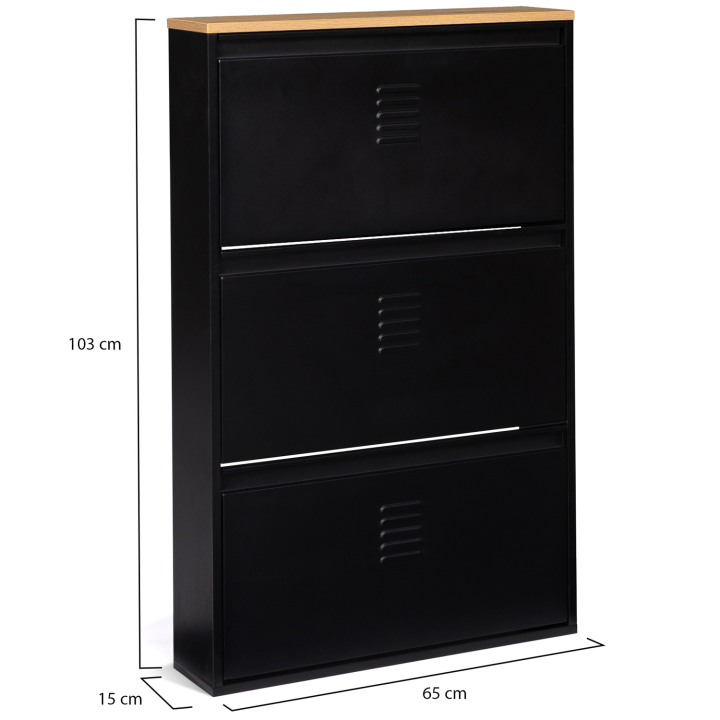 Mueble zapatero de metal negro de 3 puertas - ESTER | ID Market