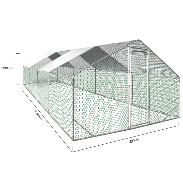 Enclos poulailler 24 m² parc grillagé 8x3 M acier galvanisé