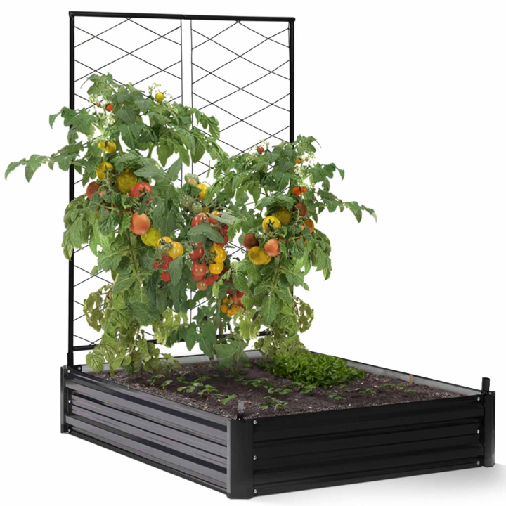 Kit complet 3 bacs métal modulables carrés potager et serre à tomates + treillis + housse