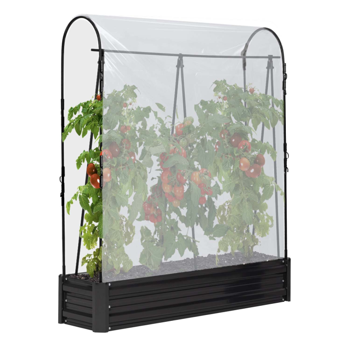 Kit complet 3 bacs métal modulables carrés potager et serre à tomates + treillis + housse